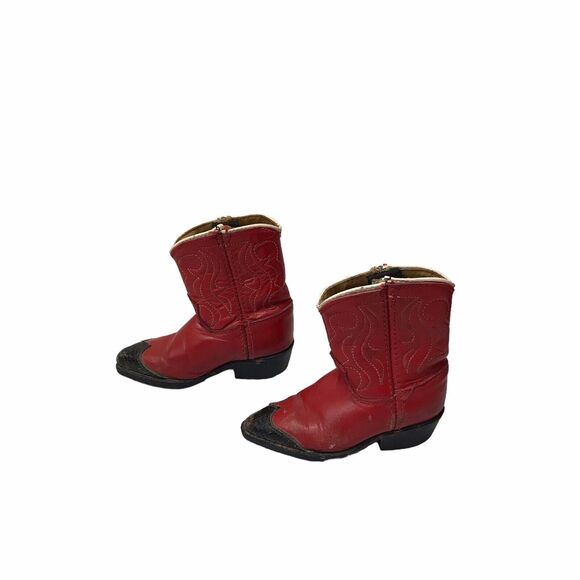 Vintage Toddler Boots 4 1/2D Red And Black made In USA - Picture 2 of 10